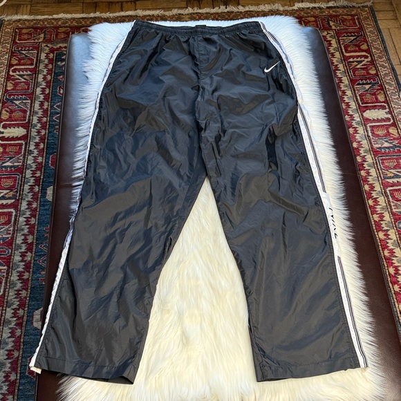 Nike Vintage Black 90’s Nylon Track Pants with White Stripes